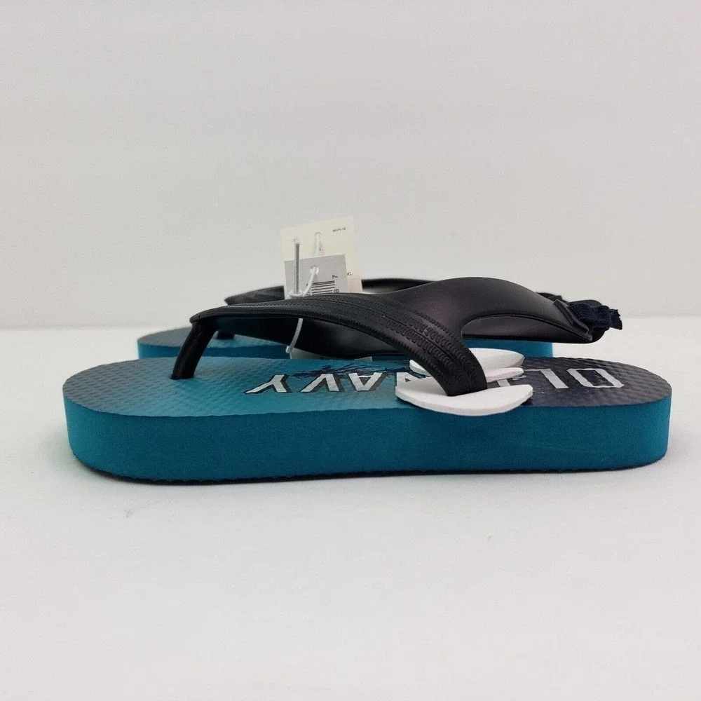 Old Navy Toddler Boys Size 7 Blue Palm Tree Slip On Back Strap Flip Flop Sandals